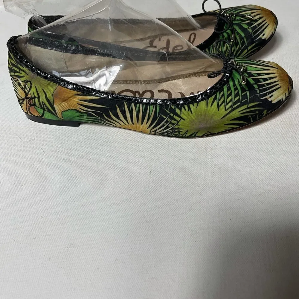Sam Edelman Felicia tropical prints ballerina flats  black leather trim SZ8M